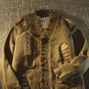 Suéter americano com borla, novo buraco, y2k, retrô, tendência da moda, casual, solto, manga comprida, malha, cardigã, roupa de rua