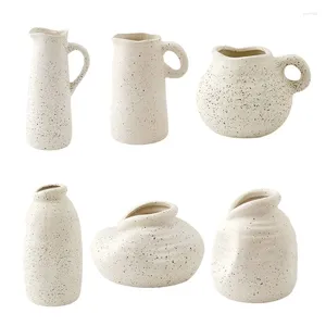 Vases Nordic Modern Ceramic Matte Flower Pots With Handle Farmhouse Decorative Vase Dried Floral Arrangement Dropship