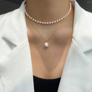 Hänge halsband mode imitation pärlor krage hjärthalsband för kvinnor enkla flerskikt spänne klavikelkedja party smycken gåva