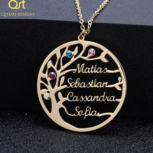 Charme Pulseiras Qitian Declaração Família Árvore Colar Nome Personalizado Nascimento Pedra Gargantilha Ouro Aço Inoxidável Jóias Personalizado Presente de Natal 231215