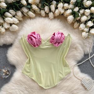 Kvinnotankar franska chic camisole kvinnor 3d blommor stropplös sexig bh kvinnlig korsett ärmlös skörd top streetwear kläder droppe