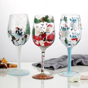 Wine Glasses Christmas Glass Hand Painted Goblet Champagne Cocktail Cartoon Cute Atmosphere Water Cup Home Restaurant Drinking Utensils 231216