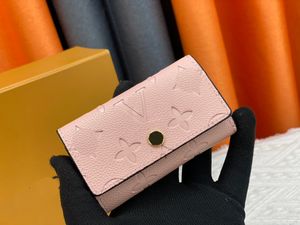 NOVAS Mulheres de Alta Qualidade Designer Chave Carteiras Luxurys Em Relevo Pequena Bolsa Clássica Flor Carta Titular de Cartão Curto Moda Feminina Seis Bolsa Chave com Caixa Original