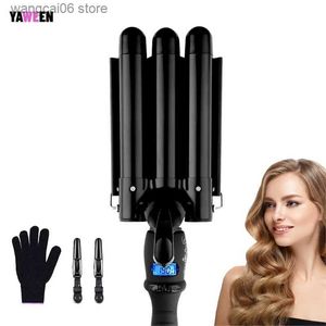 Hair Curlers Straighteners 3 Barrel Curling Iron Wand Electric Professional Ceramic Hair Curler Roller Lcd Curling Iron Waver Fashion Styling Tools T231216