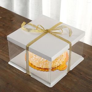 Take Out Containers 4 Pcs Packing Box Plastic Container With Lid Birthday Cake Food Grade White Card