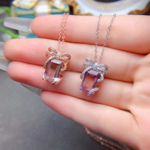 Emerald Cut Natural Ametrine Pendant 8x12mm VVS 4CT Aetrine Jewelry with Gold Plating Solid 925 Silver Crystal Necklace Pendant