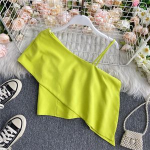 Women's Tanks Women Sweet Summer Corset Korean Style Skew Collar Off Shoulder Crop Top Femal Irregulariy Design Ruffles Elegant Tube Tops