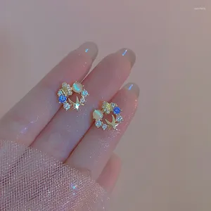Stud Earrings Exquisite Opal Ocean Starfish Shell For Women Shiny Zircon Imitation Pearl Blue Earring Girl Temperament Jewelry