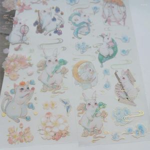 Gift Wrap 3 Sheets Gold Ancient Chinese Mythological Stories Design PVC Sticker Tag Decoration Scrapbooking DIY