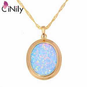 Cinily Green Blue Fire Opal Stone Halsband hängar gula guldfärg Oval Dangle Charm Luxury Stor vintage smycken Woman201J