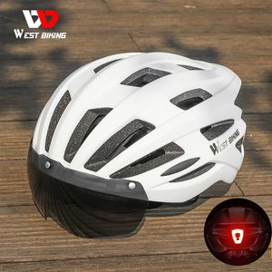 Cycling Helmets WEST BIKING Cycling Helmet Men Women With Taillight Goggles Road Bicycle Helmet Sun Visor Lens E-Bike Motorcycle Helmet 231216