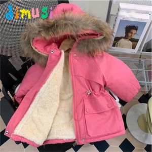 Casaco de baixo para baixo Dimusi inverno casacos acolchoados moda meninos algodão quente jaquetas com capuz para meninas de lã de lã de gola de peles