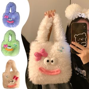 Small Cute Soft Bucket Phone Handbag Plush Stylish Bag Winter Y2K Cool Girls Totes Cartoon Ladies Faux Fur Top Handle Purse FMT-4076