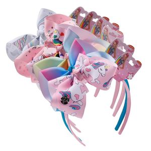 6pcs Lot Girls Unicorn Hair Bands Cartoon Rainbow Printed Head Hoop For Children Boutique Headband Handmade Hair Accessories274P