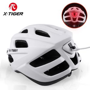 Cycling Helmets X-TIGER Cycling Helmet Man Women LED Light Helmet Road Mountain Bike Helmet Bicycle Helmet Rechargeable Brim Design Helmet 231216