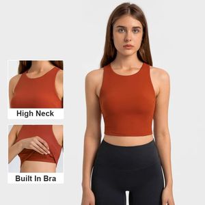 Set Abs Loli High Neck Fitness Sports Bras Padded Yoga Crop Top Women Racerback Workout Athletic Gym Tank Top med inbyggd behå