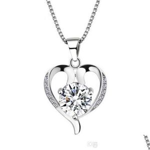 Pendant Necklaces Woman Sier Necklace Crystal Pendant Statement Necklaces Vintage Wedding Hollow Heart Fashion Drop Delivery Jewelry N Dhrsk
