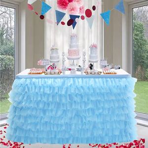 Table Skirt Tulle Tutu Table Skirt Tablecloth 5 Tiers Handmade Patchwork Organza Fabric Wedding Birthday Baby Shower Party Decoration 231216