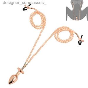 Andra modetillbehör Små medelstora stora analpärlor Butt Plug Pearl Nipple Clamps Set With Chain Metal Breast Clip Bondage Slave Par Game Sex Toyl231215