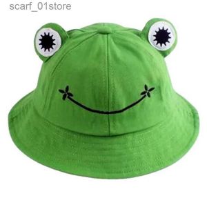 Wide Brim Hats Bucket Hats Child-Parents Frog Bucket Hat For Women Summer Autumn Plain Female Panama Outdoor Hiking Beach Fishing Sunscreen Woman Bob CsL231216