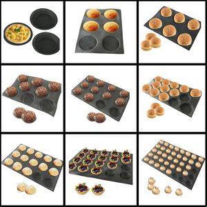 Cake Tools Glass Fiber Silicone Round Bread Mold Various Hamburger Cookie Mould Non Stick Black Perforated Bun Pan Kitchen Baking Tools 231216