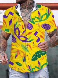 Mäns casual skjortor 2024 roliga Mardi Gras grafik 3D -tryck Enkel kortärmad tee tops streetwear löst hawaiian
