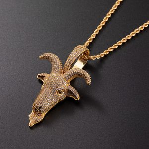 Micro Pave Animal Sheep Head Pendant Gold Silver Plated Zircon Hip Hop Necklace For Men Rock Chain Jewelry2515