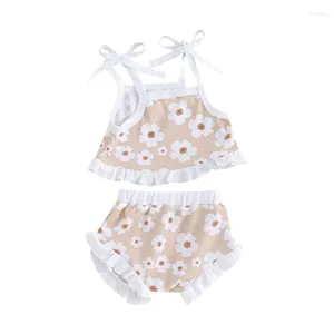 Clothing Sets Born Infant Baby Girls Summer Outfit Floral Print Straps Sleeveless Tank Tops Elastic Waist Shorts 2Pcs Clothes Set