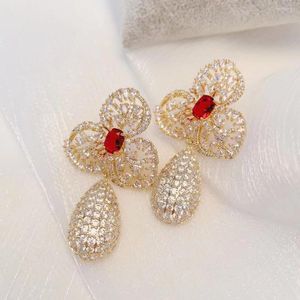 Dangle Earrings Luxury Flower Cubic Zirconia Drop Elegant Women Wedding Banquet Jewelry Multicolor Design Gold Plating Earring