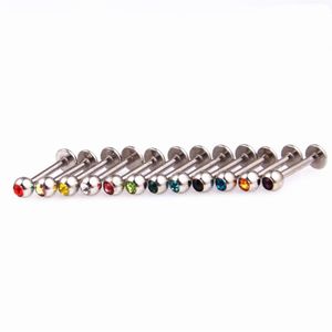 Labret Ring Lip Piercing Stud Crystal Gem Stone Fashion Body Jewelry 316L Stainless Steel 16G 6mm 8mm 10mm bar Ear Tragus Bone237Y