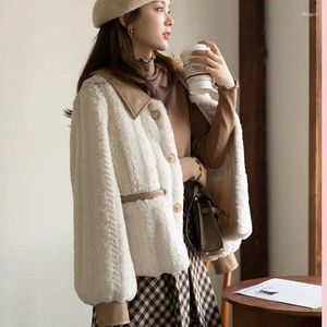 Damska futra Korea moda mała zapachowa płaszcz imitacja jagnięcego polaru zagęszcza ciepłe pojedyncze piersi, obracki faux