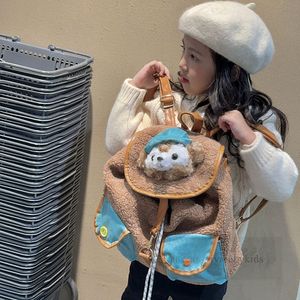 Children fleece backpacks boys girls cute rabbit bear applique double shoulder bag fashion kids cartoon casual backpacks Z6110