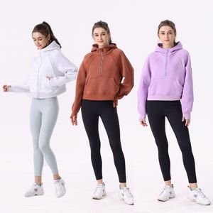 Womens Scuba Hoodie Half Zip Sweatshirt Defines Yoga مطرزة مصمم ملصقات طماق للنساء الرياضة الرياضية الرياضية في الهواء الطلق رياضة الركض هوديلي الحجم النشط 2-12