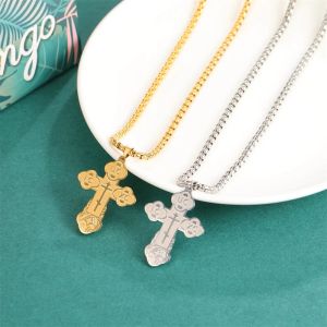 Eastern Orthodox Serbian Cross Pendant Necklace 14k Yellow Gold Jewelry Talisman Charm Necklaces