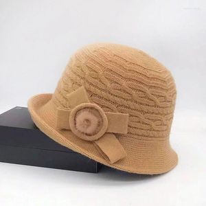 Berets vintage kobiety kubek wiadra solidny łuk wełniany dzianin fedoras kapelusz kobieta zima jesień damskie kopuły czapki ślubne melonik