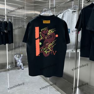 Xinxinbuy Men Designer Tee T Shirt Dragon Letter Printing Bawełniane Kobiety Kobiety Czarno-Białe Blue Grey Khaki S-XL