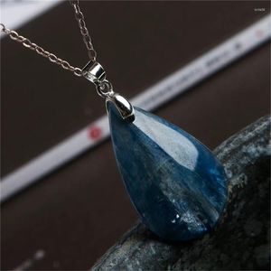 Pendant Necklaces Genuine Deep Blue Natural Kyanite Stone Crystal Water Drop Bead Necklace Fashion 41x12x8mm Trendy