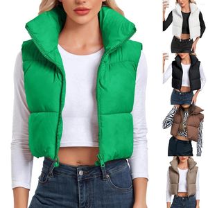 Women's Vests Women Zipper Cropped Vest Lightweight Puffer Warm Jacket Comfy Quilted Winter Gilet Waistcoat