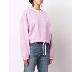 24SSイザベルマランツ女性のパーカースウェットシャツフレンチフィルック印刷裾ドローストリングラウンドネックショートピンクの女性のセーター