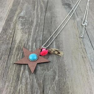 Takılar Gümüş Renk Kolye Zinciri Tiny Star Boho Feather Bijou Basit Katmanlı Bola Kravat Kolye