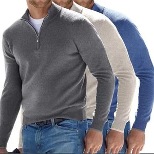 Мужские свитера, мужской свитер на полумолнии, осенний повседневный шерстяной пуловер, теплый мужской тонкий вязаный пуловер с воротником-стойкой, мужские пальто 231216