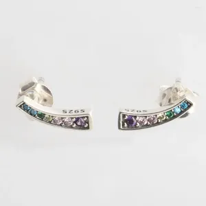 Stud Earrings Multi-Color Arches With Crystal Earring For Women Authentic S925 Sterling Silver Jewelry Lady Girl Birthday Gift