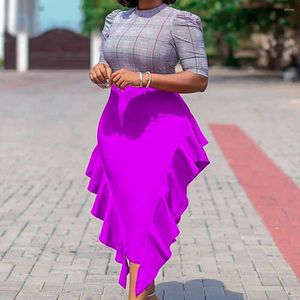 スカートデザインデザインレディサテンロングガールズフルスアフリカの女性フォーマルウェアパーティーガウンミッドカーフピンクペンシルスカート