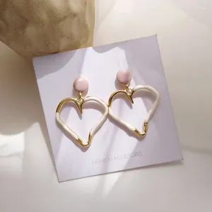 Orecchini pendenti in argento 925 con ago, design alla moda, smalto rosa, con orecchino a goccia a cuore in metallo, gioielli moderni, regalo per feste