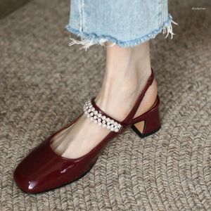 Sandals Women Retro Pearl Summer Solid Colour Shoes Fashion Lightweight Non-slip Thick Heel Party High Heels Salto Plataforma