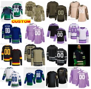 2023 Reverse Retro Custom 74 Ethan Bear Hockey Jerseys 9 JT Miller 8 Garland 23 Ekman-Larsson Myers Schenn Camo Fights Cancer Bo Horvat Boes