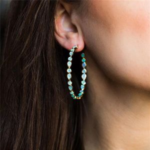 Bohemia Gold Color Large Circle C Shaped Hoop Earrings Fashion Green Blue Opal Teardrop Stone Earrings for Women255I