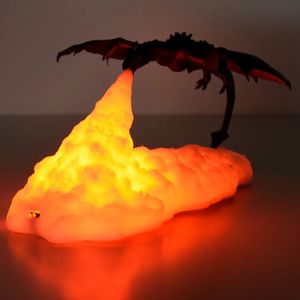 Oggetti decorativi Figurine 3D Room Decor Stampa LED Fire Dragon Ice Lamps Home Desktop Lampada ricaricabile Regalo per bambini Famiglia 231216