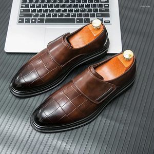Dress Shoes Monk Men Daily PU Embossed Stone Pattern Solid Low Heel Business Formal Comfortable Loafers Large Sizes 38-46