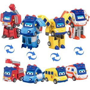 Brinquedos de transformação Robôs ABS GGBOND Gogo Bus Transformação Face Series Figuras de ação Deformação AmbulânciaPolíciaFireman Slide Toys for Kids Gift 231216